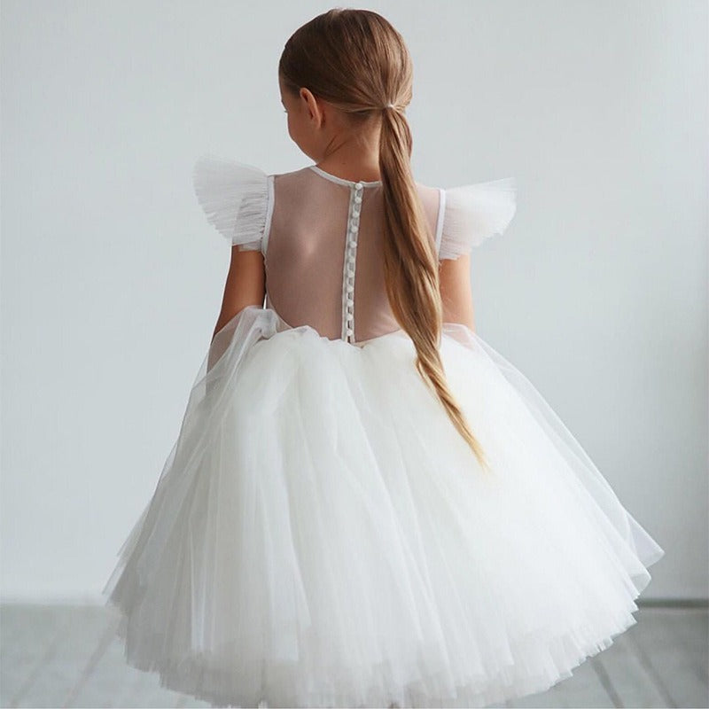 Kids White Tulle Wedding Dress - Flower ...